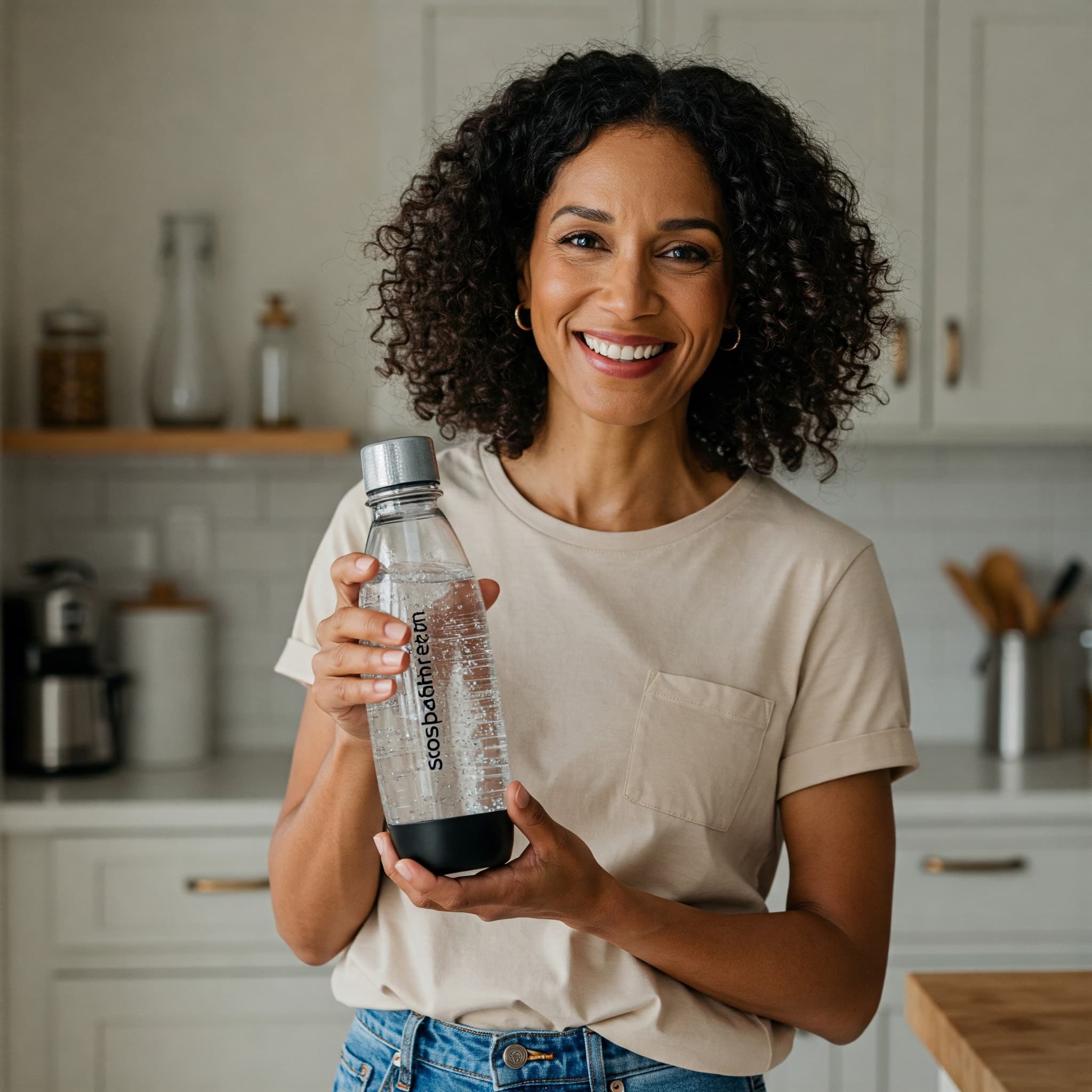 Kobieta z butelko sodastream